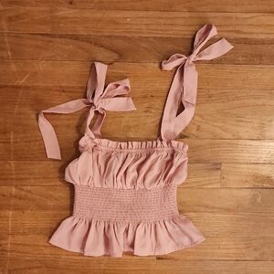 Pink Smocked Ruffle Top Xsmall